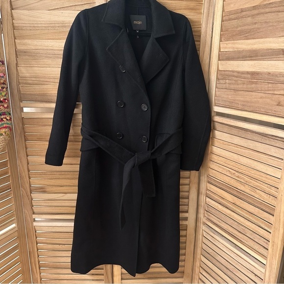 Maje Geola Long Double-Faced Wool Belted Long Coat size S - Picture 7 of 13
